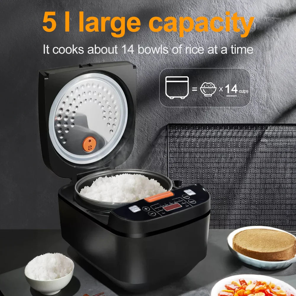 5L Electric Rice Cooker Multi-functional with Steamer Non-Stick Inner Pot 1000W 24H Keep Warm LCD Display for Home Kitchen