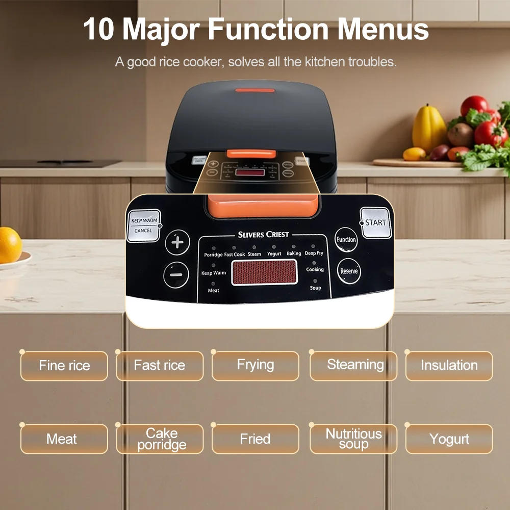 5L Electric Rice Cooker Multi-functional with Steamer Non-Stick Inner Pot 1000W 24H Keep Warm LCD Display for Home Kitchen