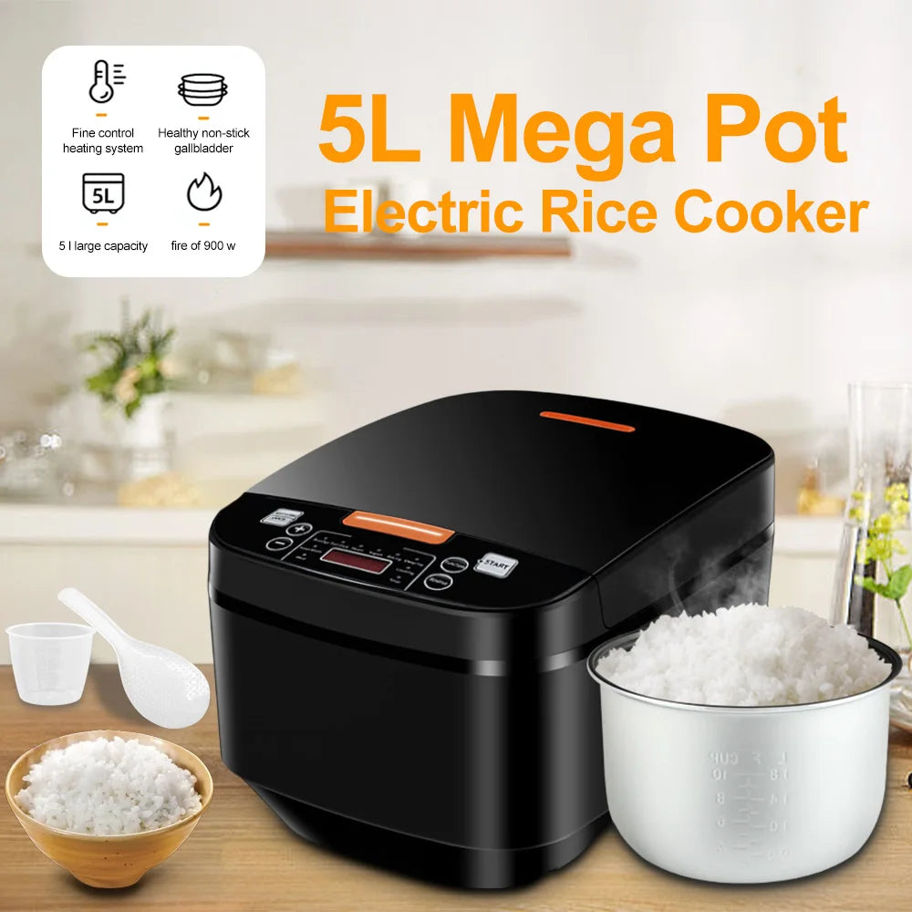 5L Electric Rice Cooker with Steamer – 1000W, LCD Display, 24H Keep Warm, Non-Stick Pot