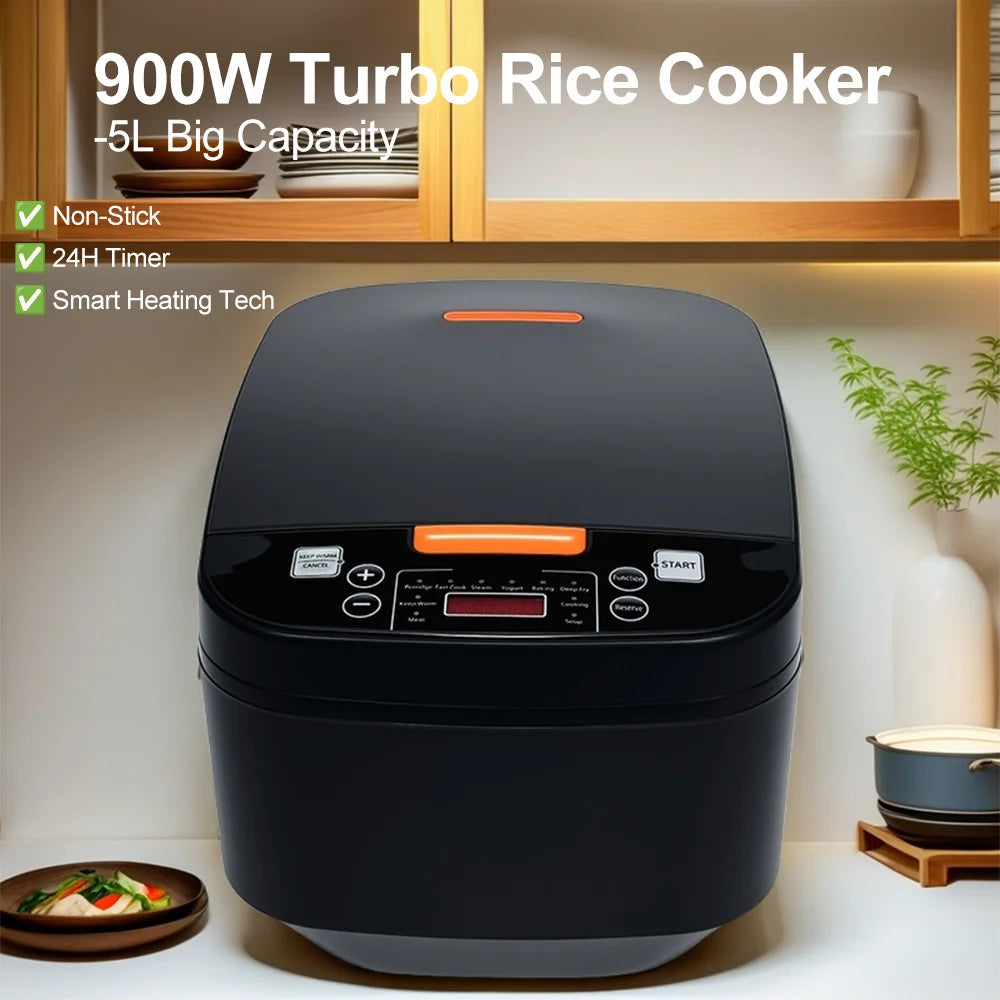 5L Electric Rice Cooker Multi-functional with Steamer Non-Stick Inner Pot 1000W 24H Keep Warm LCD Display for Home Kitchen