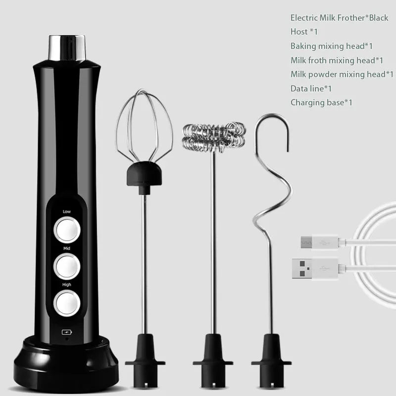 3-in-1 Rechargeable Handheld Milk Frother & Egg Whisk – 3 Speed Settings