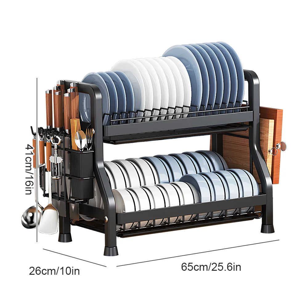 Kitchen Dish Drying Rack with Drainboard & Organiser