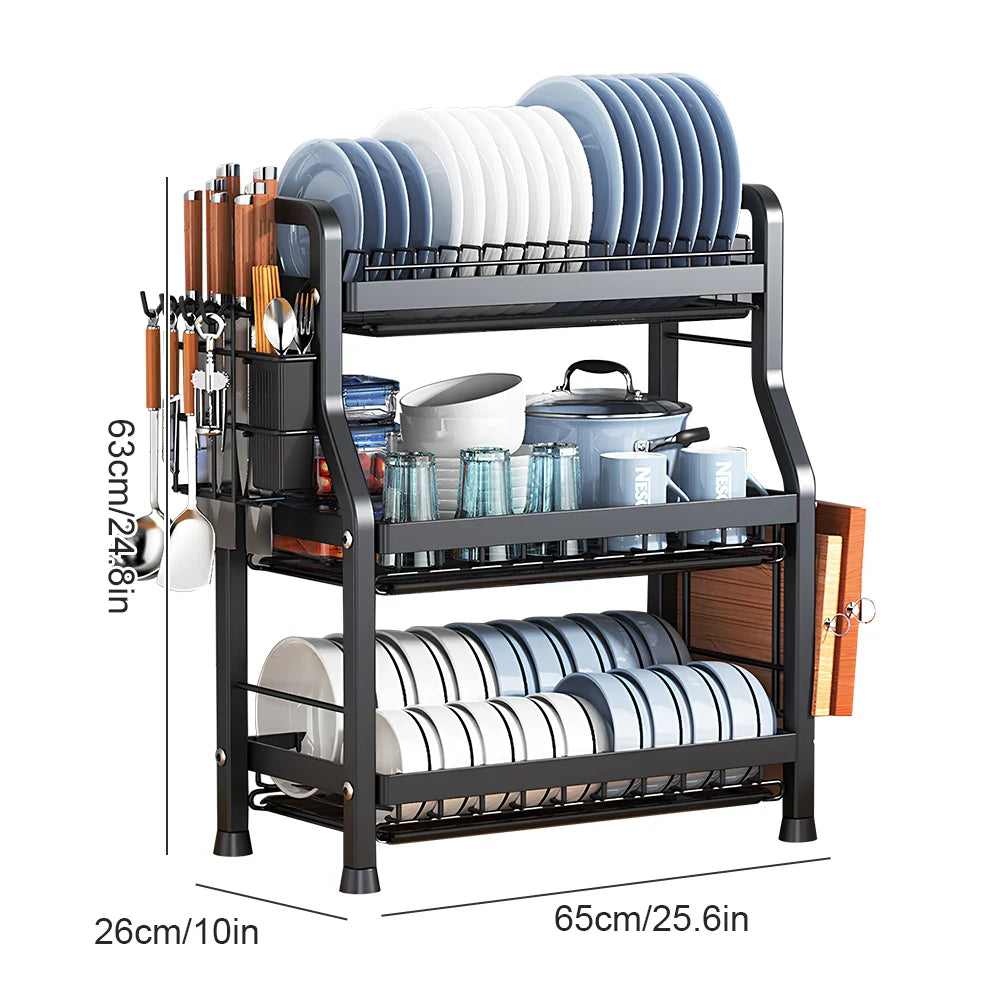 Kitchen Dish Drying Rack with Drainboard & Organiser