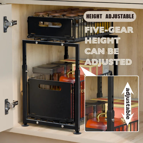 2-Tier Pull-Out Kitchen Cabinet Storage Rack with Ball-Bearing Slides