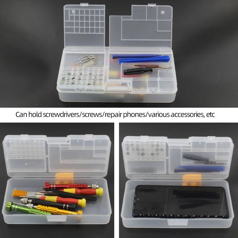 Transparent Plastic Parts & Screw Storage Box with Grid Dividers