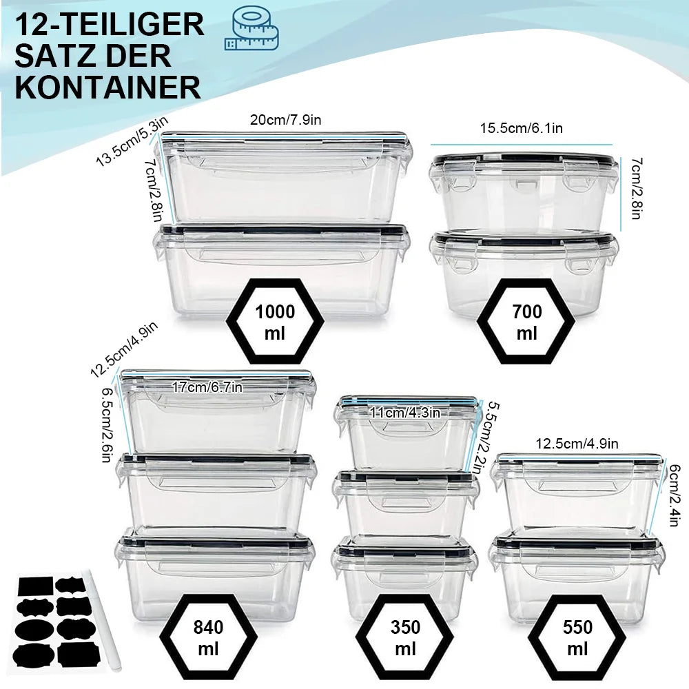 12-Piece Airtight Food Storage Box Set with Lids – Fridge & Meal Prep Organiser