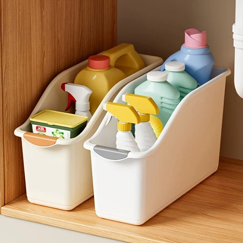 Curved Plastic Storage Bin – Multipurpose Home Organiser for Cleaning Supplies