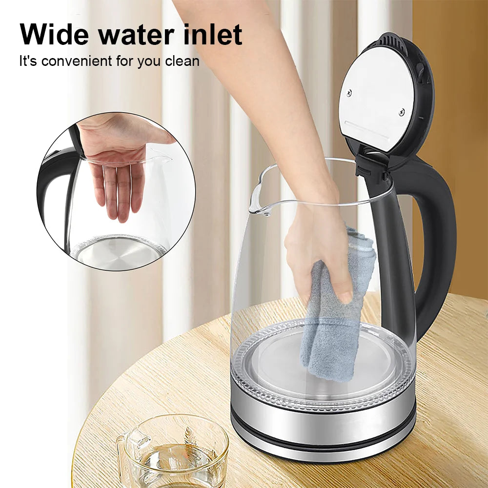 1.8L Glass Electric Kettle with Blue LED & Auto Shut-Off – UK & EU Plug