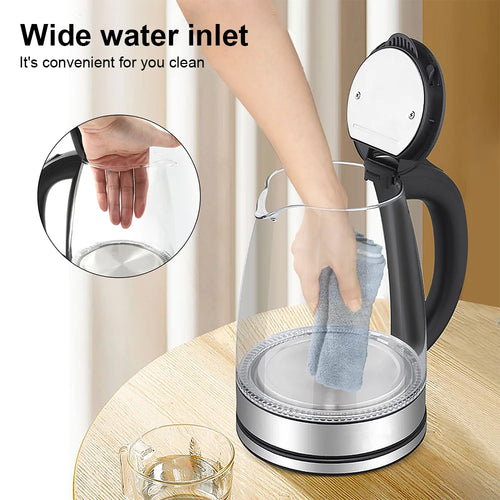 1.8L Glass Electric Kettle with Blue LED & Auto Shut-Off – UK & EU Plug
