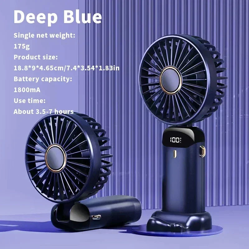 3-in-1 Portable Neck Fan & Handheld Fan – 5 Speeds, LED Display, Phone Stand