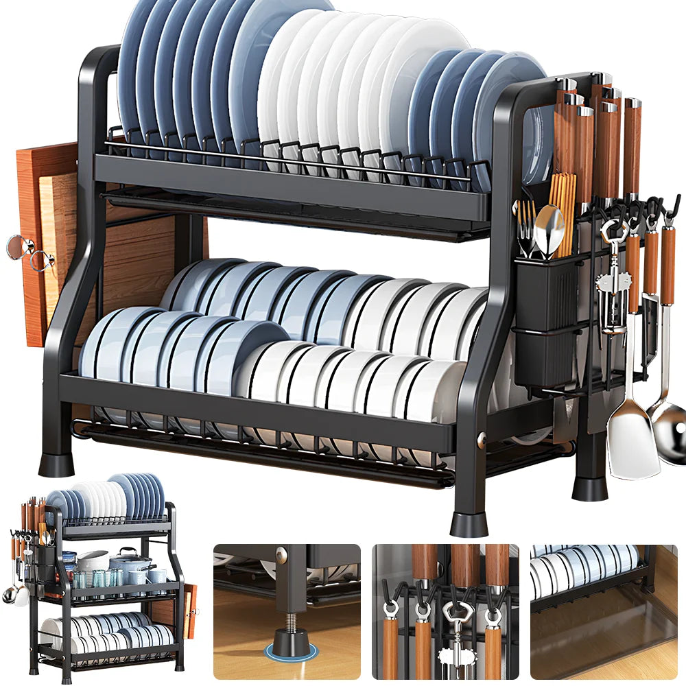Kitchen Dish Drying Rack with Drainboard & Organiser