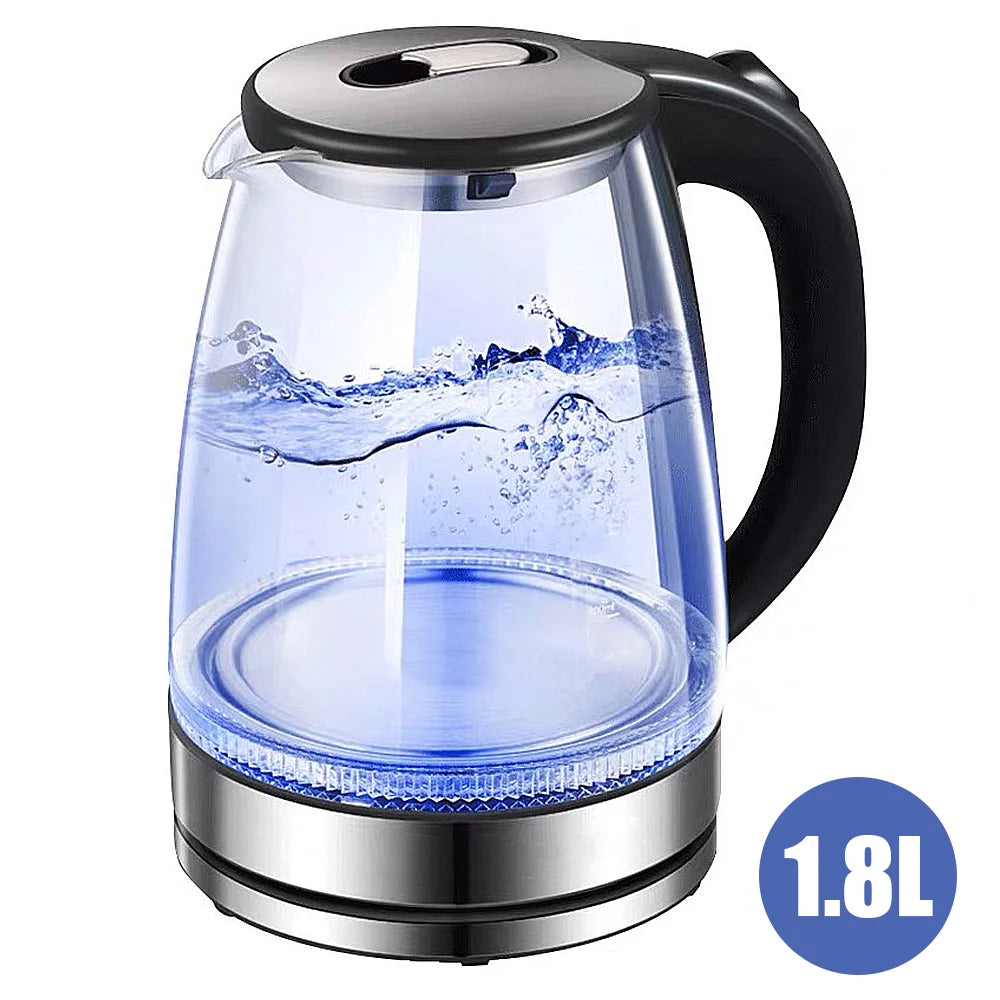 1.8L Glass Electric Kettle with Blue LED & Auto Shut-Off – UK & EU Plug