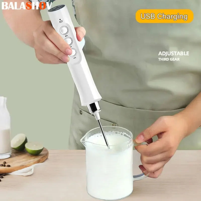 3-in-1 Rechargeable Handheld Milk Frother & Egg Whisk – 3 Speed Settings