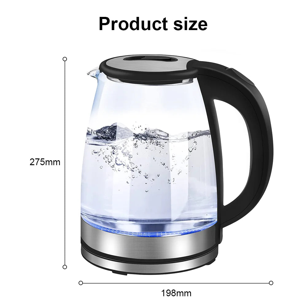 1.8L Glass Electric Kettle with Blue LED & Auto Shut-Off – UK & EU Plug