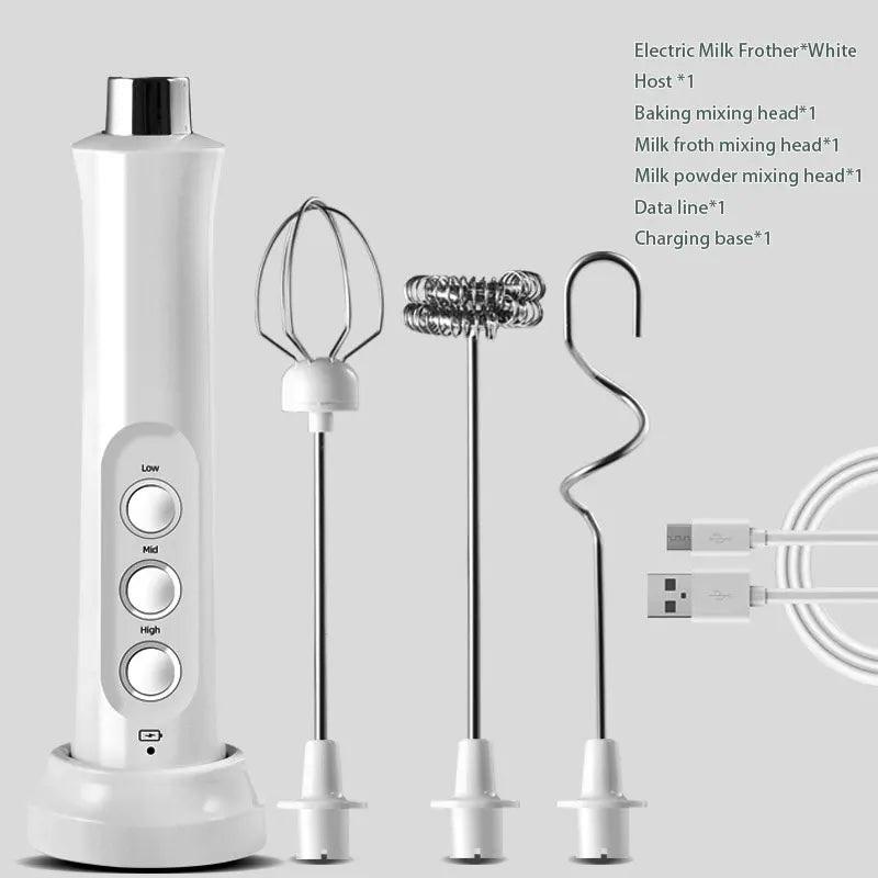 3-in-1 Rechargeable Handheld Milk Frother & Egg Whisk – 3 Speed Settings