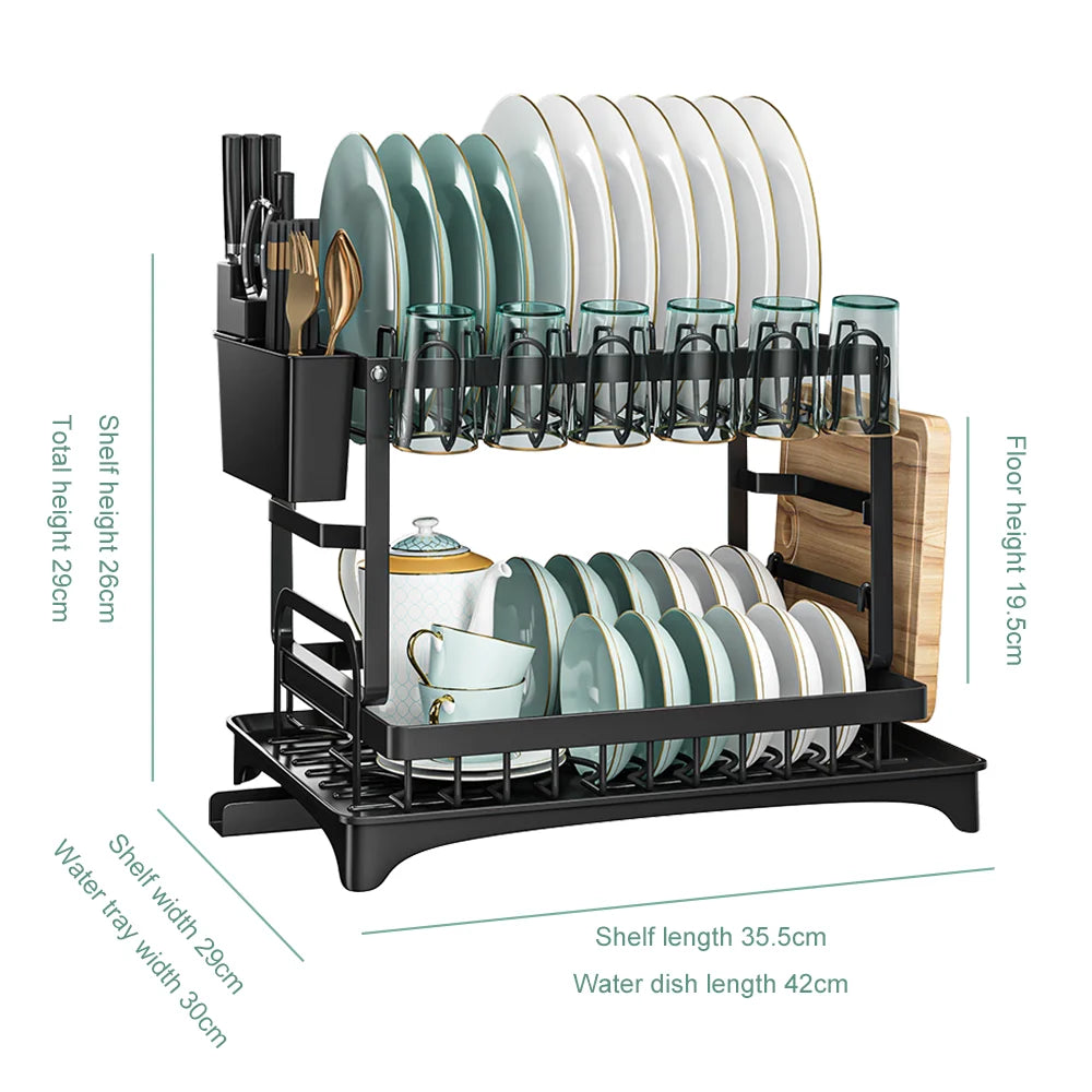 Kitchen Dish Drying Rack with Drainboard & Organiser
