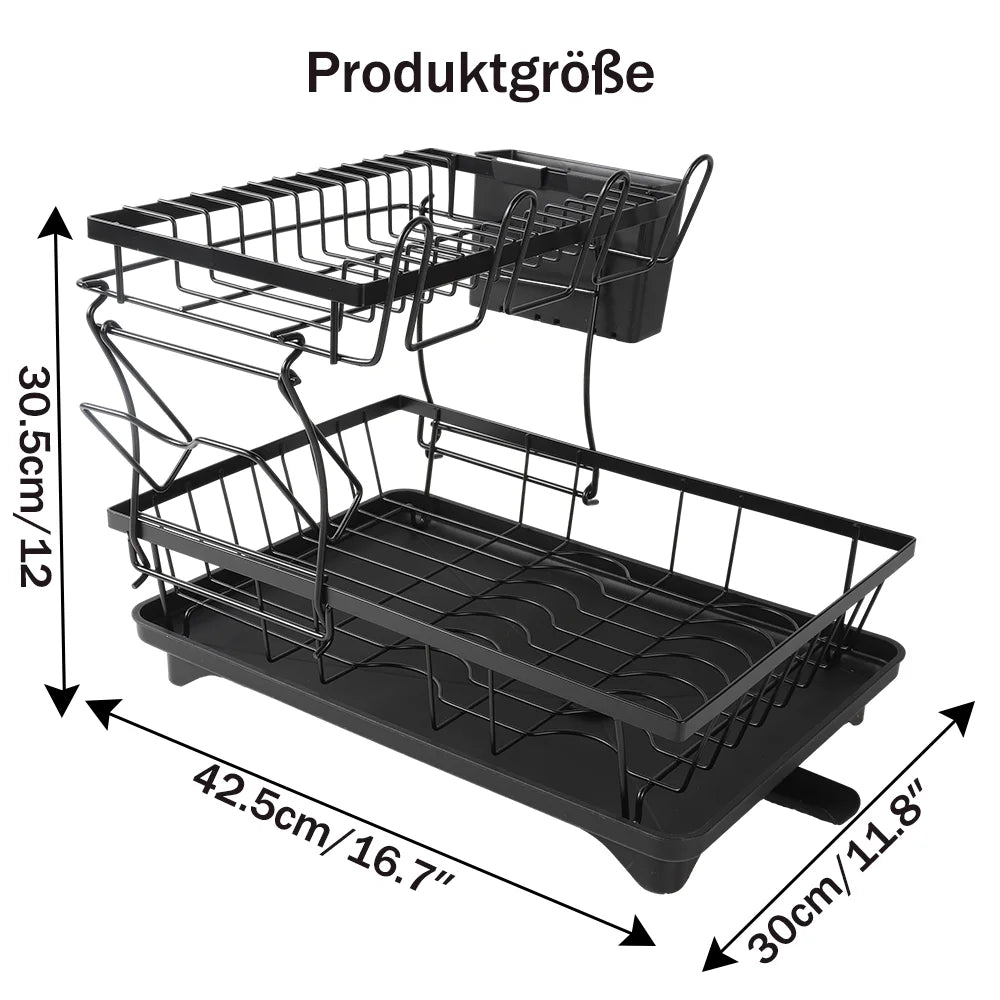 Kitchen Dish Drying Rack with Drainboard & Organiser