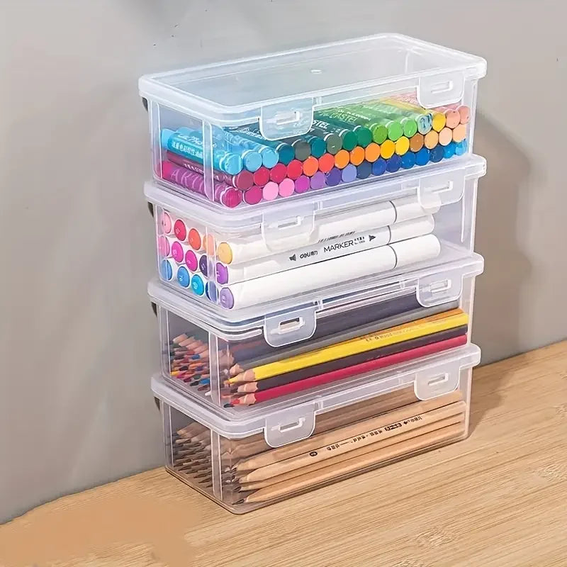 4-Pack Clear PP Storage Boxes with Lids – Office & Craft Organiser