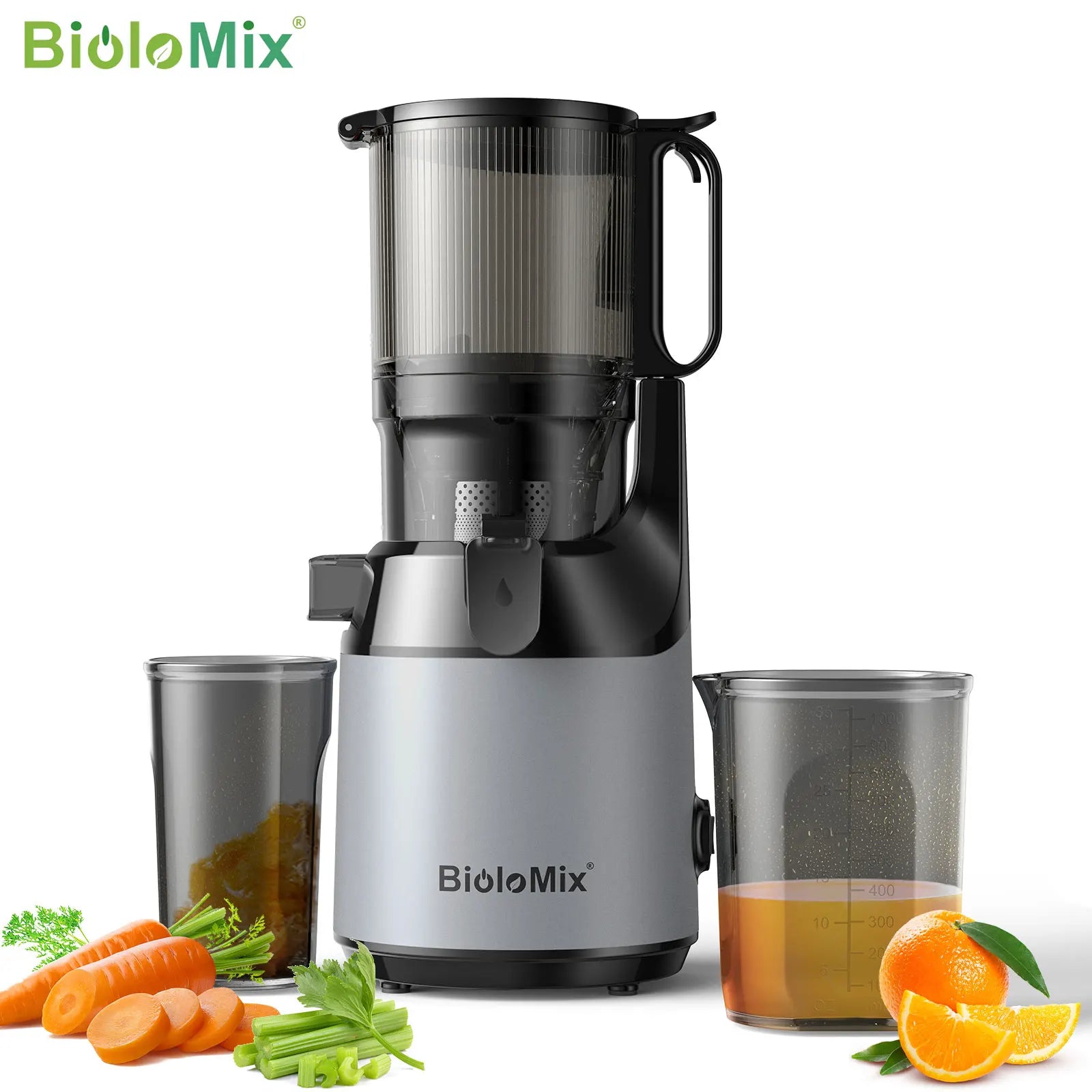 BioloMix Cold Press Slow Masticating Juicer – 130mm Feed Chute, Triple Filter, BPA-Free