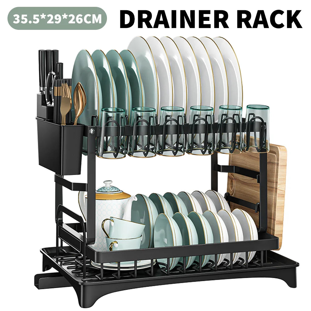 Kitchen Dish Drying Rack with Drainboard & Organiser