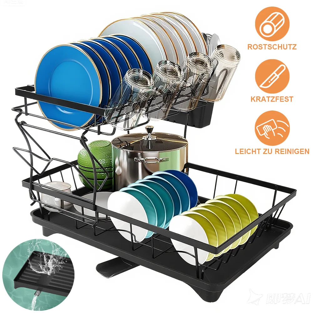 Kitchen Dish Drying Rack with Drainboard & Organiser