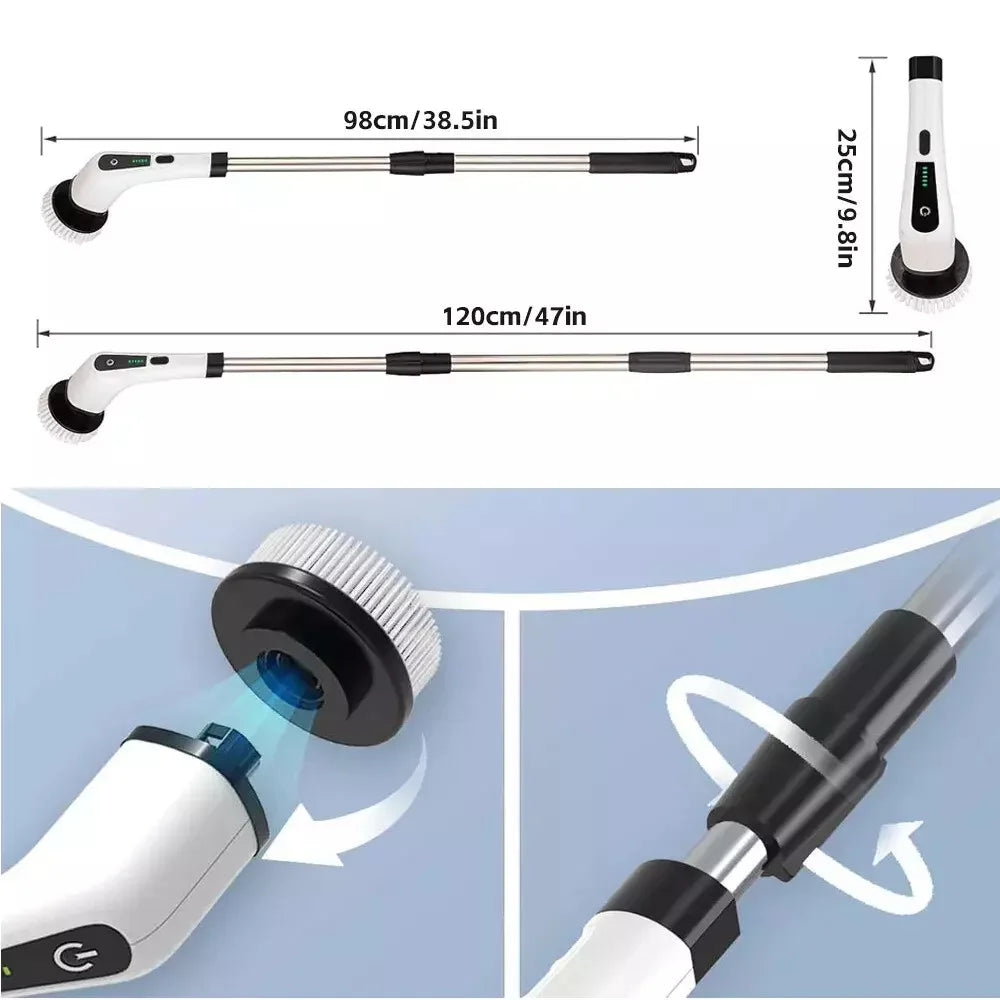 9-in-1 Cordless Electric Spin Scrubber with Telescopic Handle & 9 Brush Heads