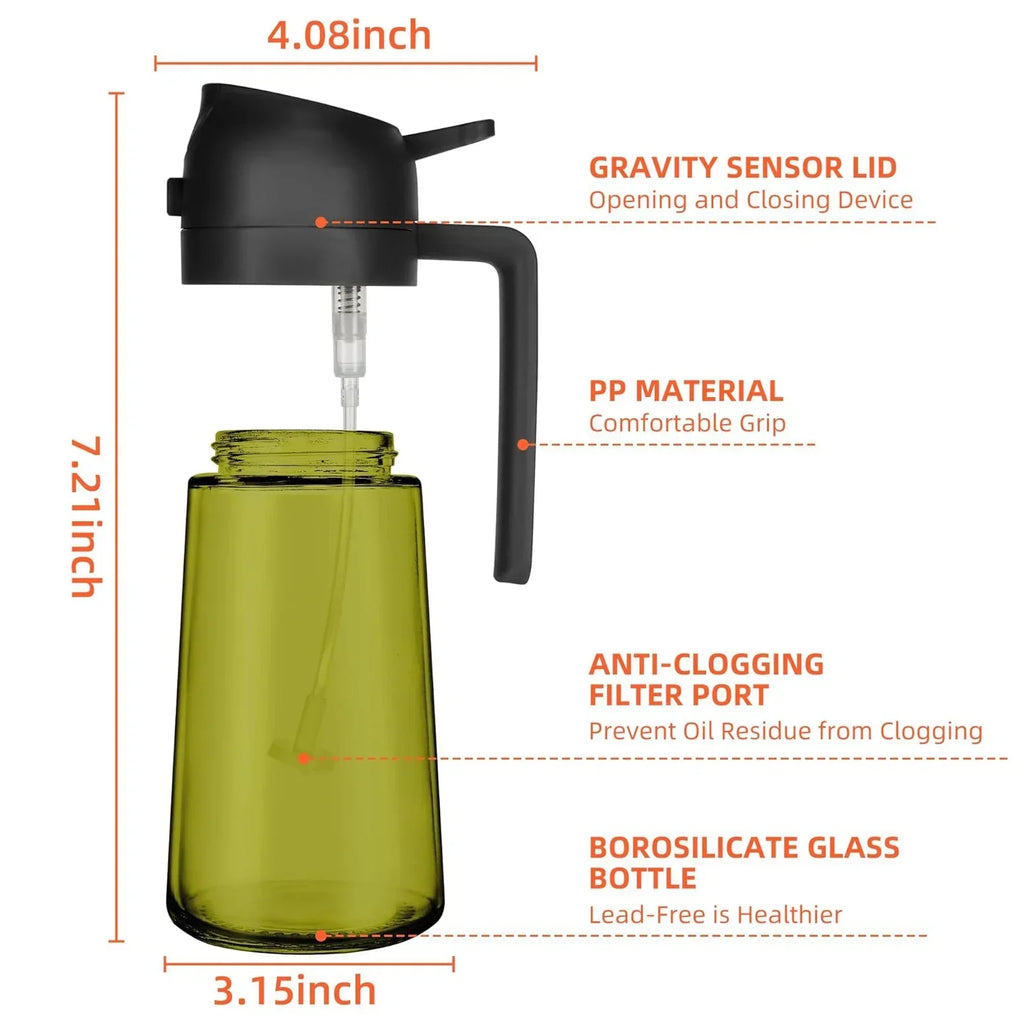 2-in-1 Dark Glass Oil Sprayer & Dispenser – 500ml Lightproof Bottle