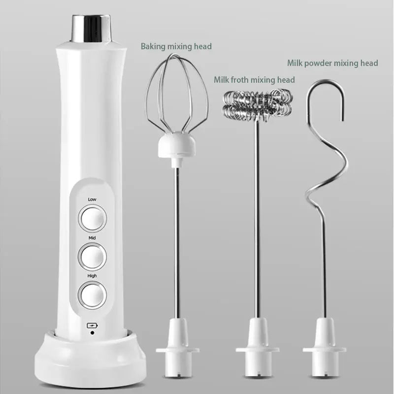 3-in-1 Rechargeable Handheld Milk Frother & Egg Whisk – 3 Speed Settings