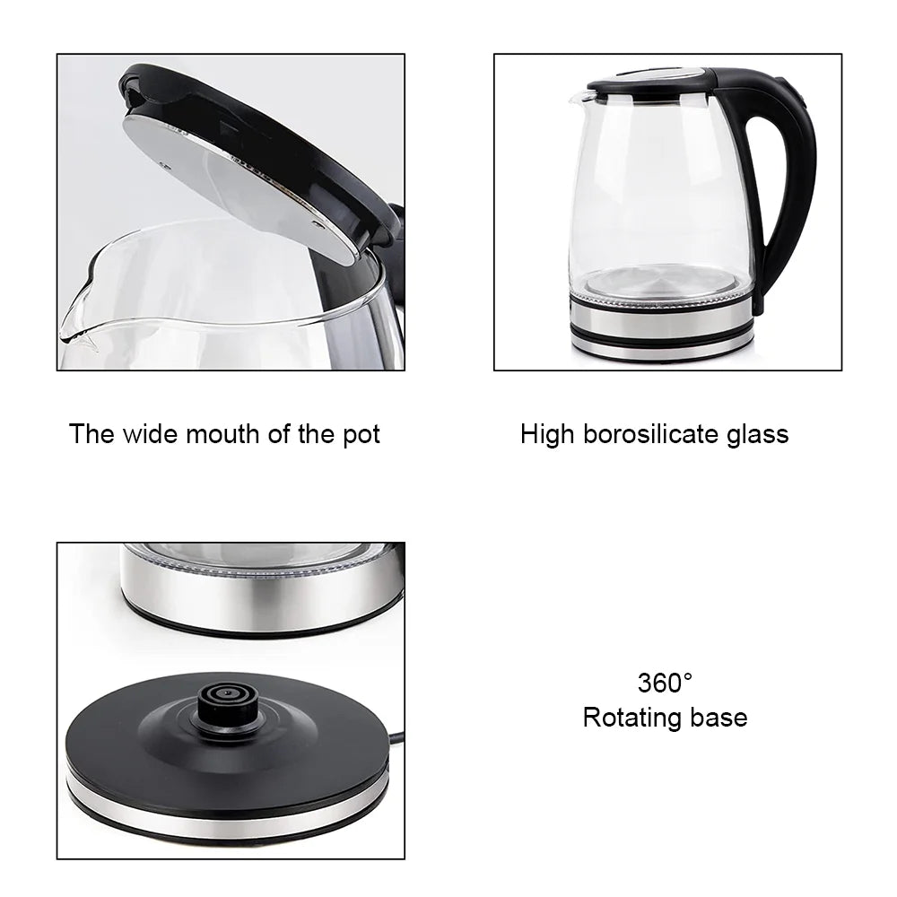 1.8L Glass Electric Kettle with Blue LED & Auto Shut-Off – UK & EU Plug