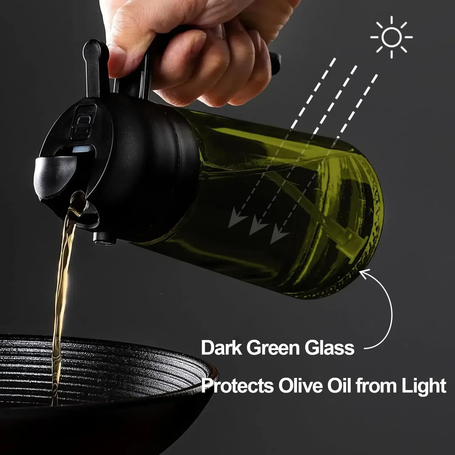 2-in-1 Dark Glass Oil Sprayer & Dispenser – 500ml Lightproof Bottle