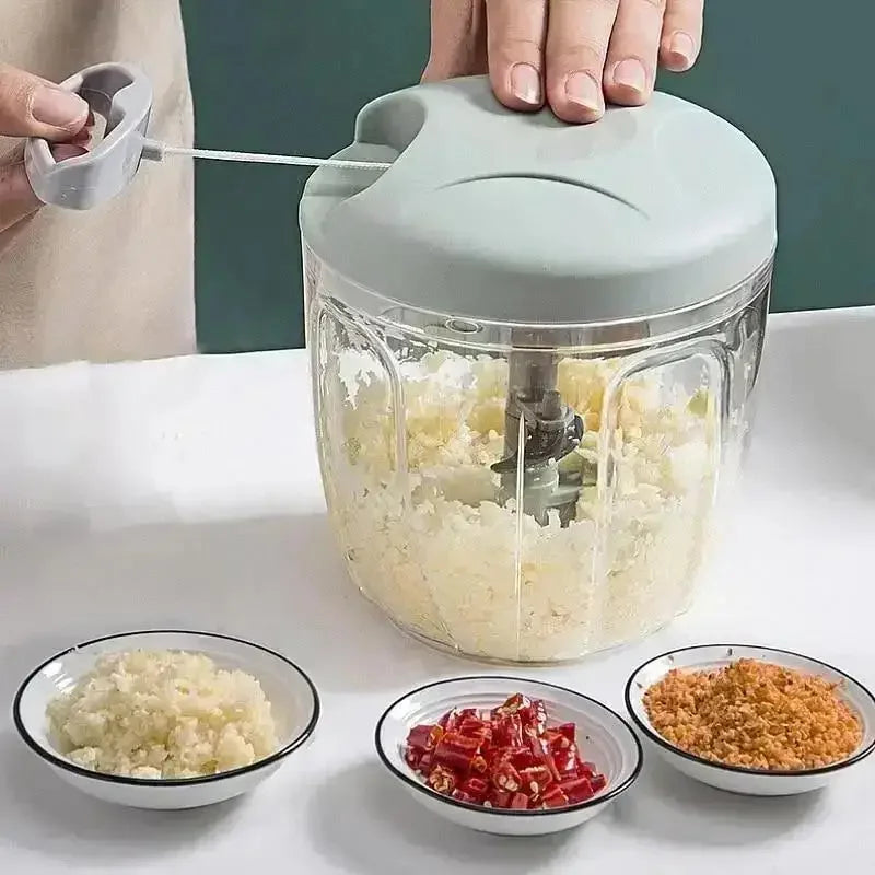 Manual Pull-Cord Garlic Chopper & Vegetable Slicer – 500ml & 900ml, CE Certified