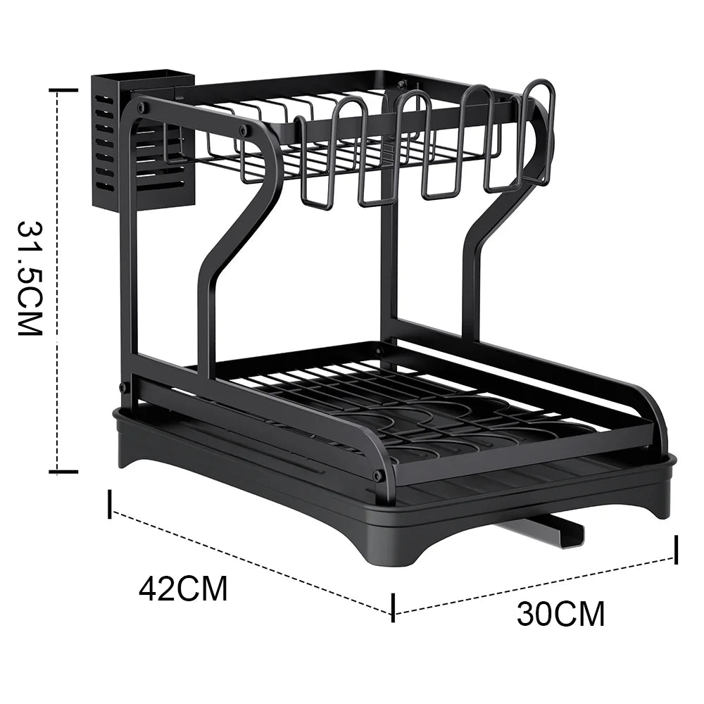 Kitchen Dish Drying Rack with Drainboard & Organiser