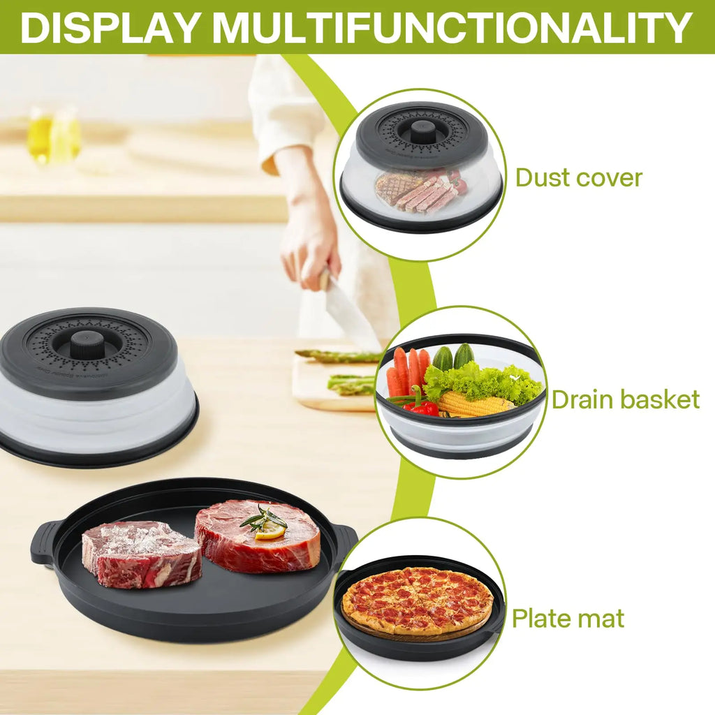 2-in-1 Foldable Microwave Splatter Cover & Anti-Scald Base Mat – BPA-Free, Heat Resistant to 240°C