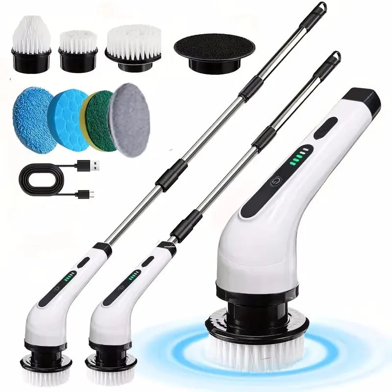 9-in-1 Cordless Electric Spin Scrubber with Telescopic Handle & 9 Brush Heads