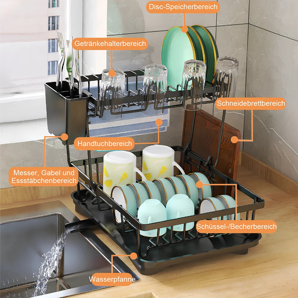 Kitchen Dish Drying Rack with Drainboard & Organiser