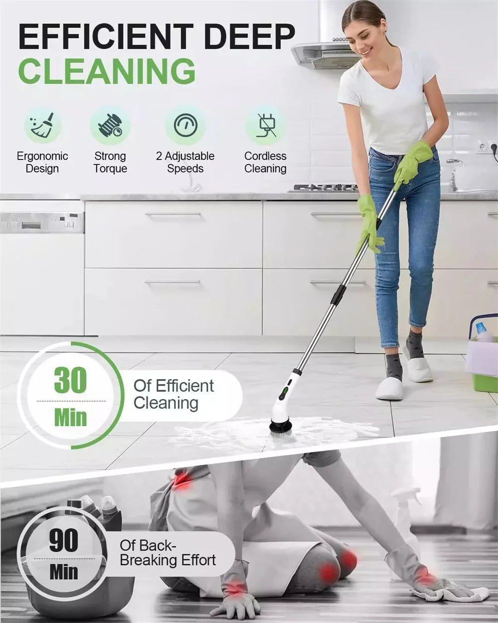 9-in-1 Cordless Electric Spin Scrubber with Telescopic Handle & 9 Brush Heads