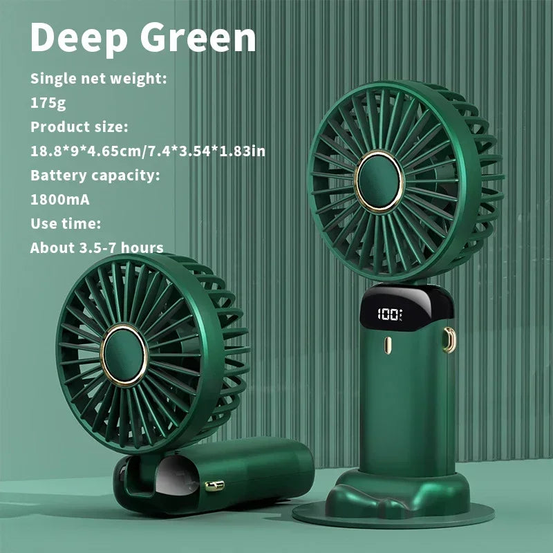 3-in-1 Portable Neck Fan & Handheld Fan – 5 Speeds, LED Display, Phone Stand