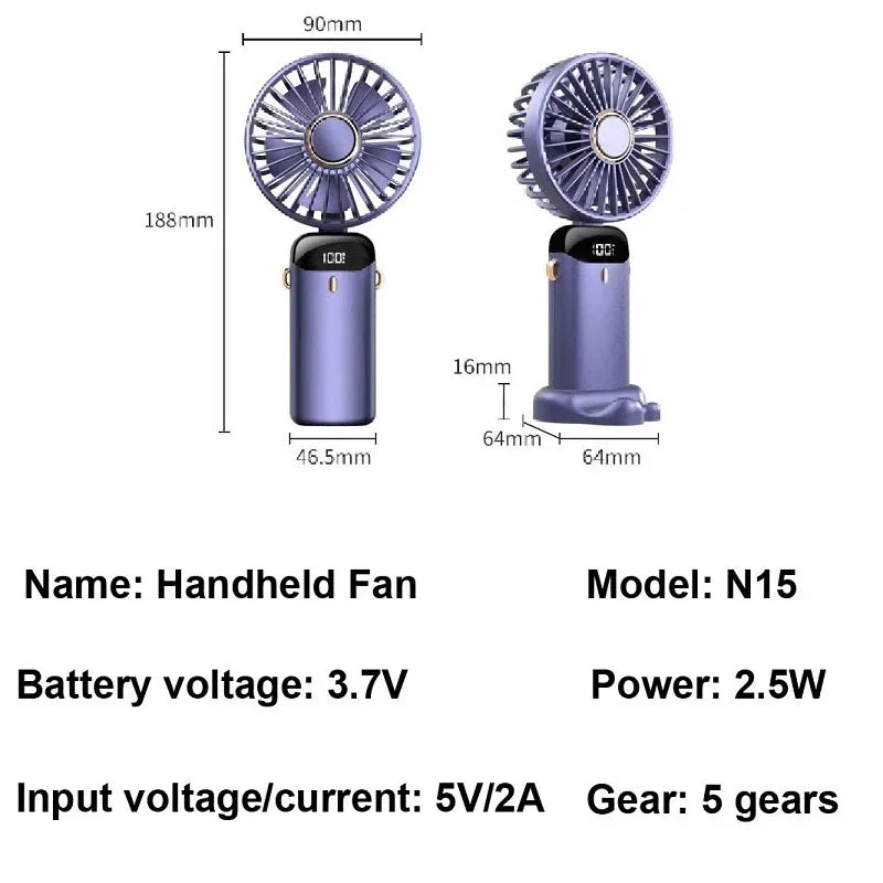 3-in-1 Portable Neck Fan & Handheld Fan – 5 Speeds, LED Display, Phone Stand