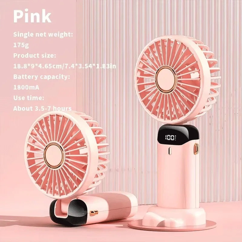 3-in-1 Portable Neck Fan & Handheld Fan – 5 Speeds, LED Display, Phone Stand