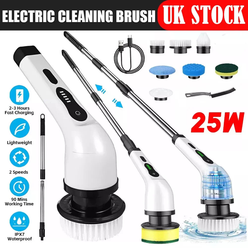 9-in-1 Cordless Electric Spin Scrubber with Telescopic Handle & 9 Brush Heads