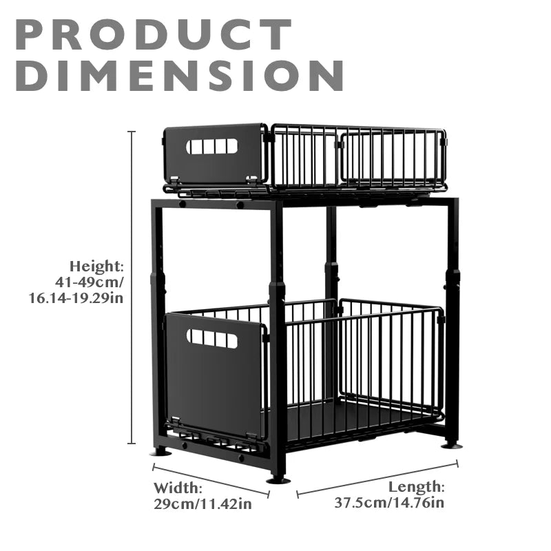 2-Tier Pull-Out Kitchen Cabinet Storage Rack with Ball-Bearing Slides