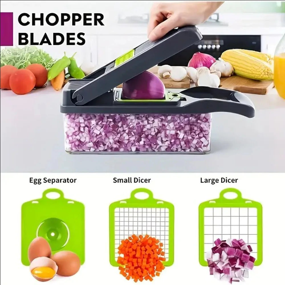 Vegetable Chopper & Mandoline Slicer with Container – Cheese Grater & Food Cutter