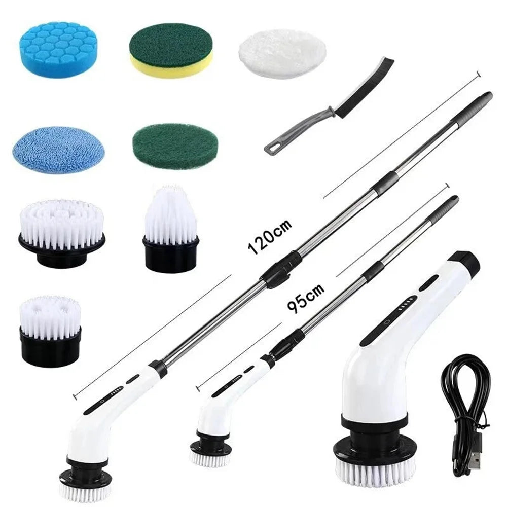 9-in-1 Cordless Electric Spin Scrubber with Telescopic Handle & 9 Brush Heads