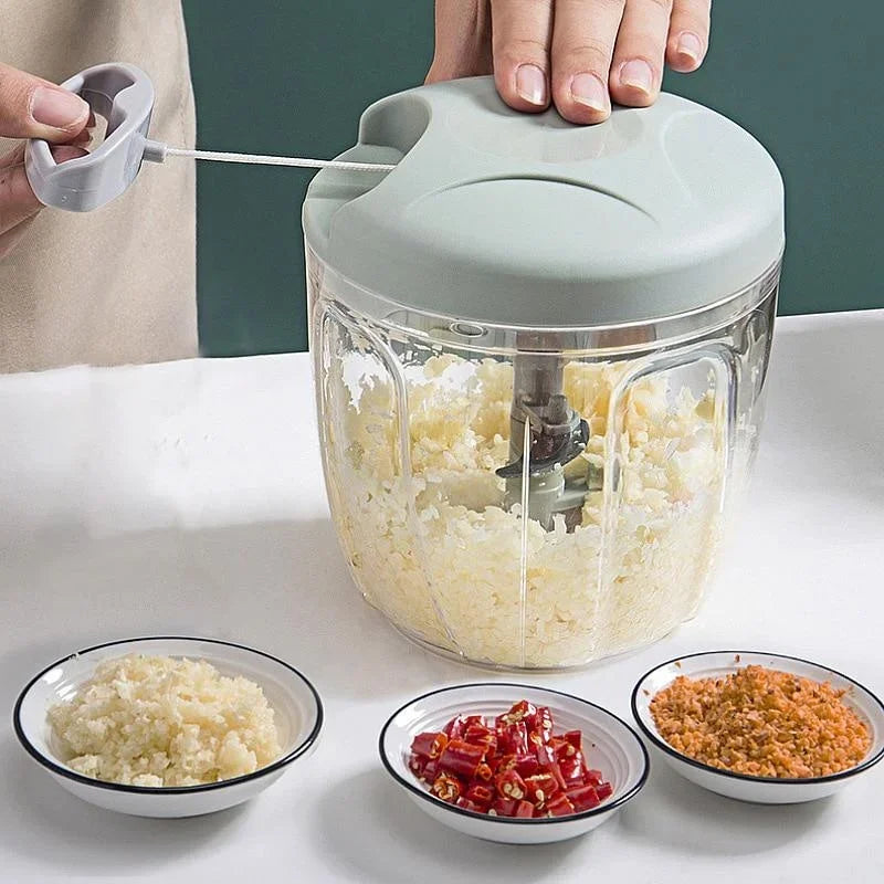 Manual Garlic Chopper & Vegetable Mincer – Pull-Cord Crusher, 500ml & 900ml