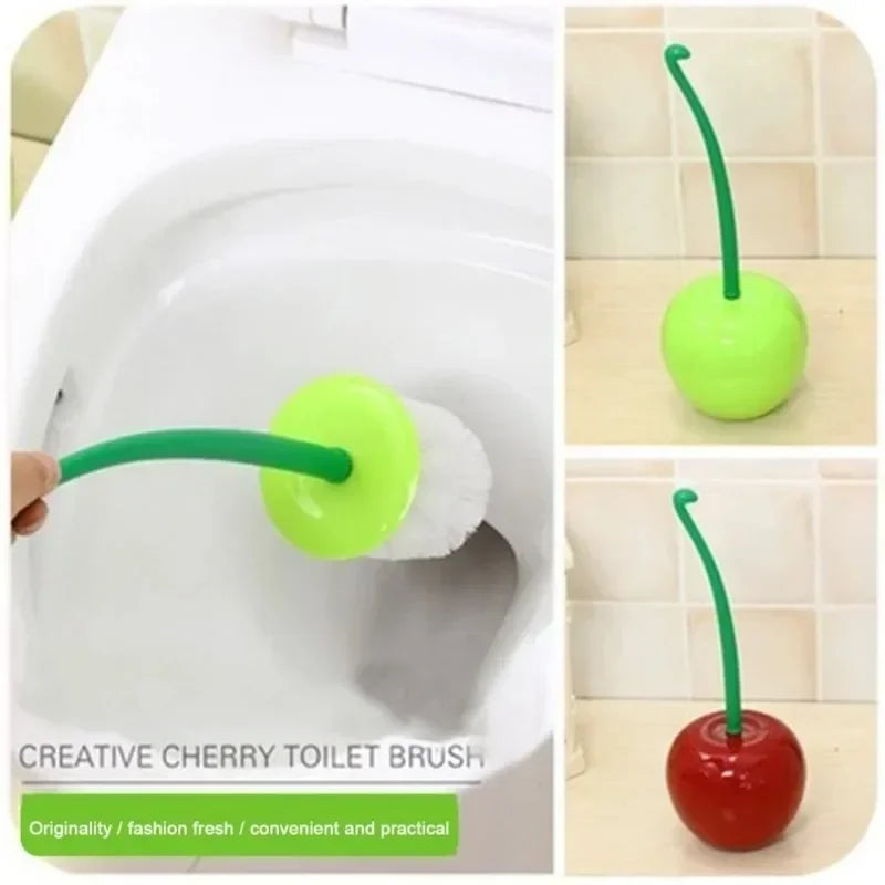 Cherry-Design Toilet Brush Set with Holder – Antibacterial, Anti-Odour