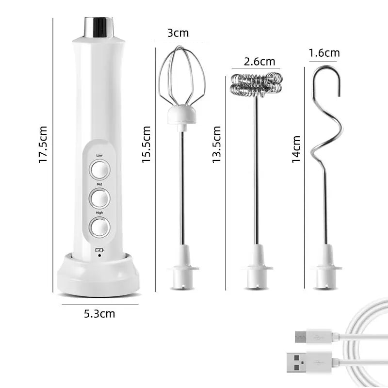3-in-1 Rechargeable Handheld Milk Frother & Egg Whisk – 3 Speed Settings