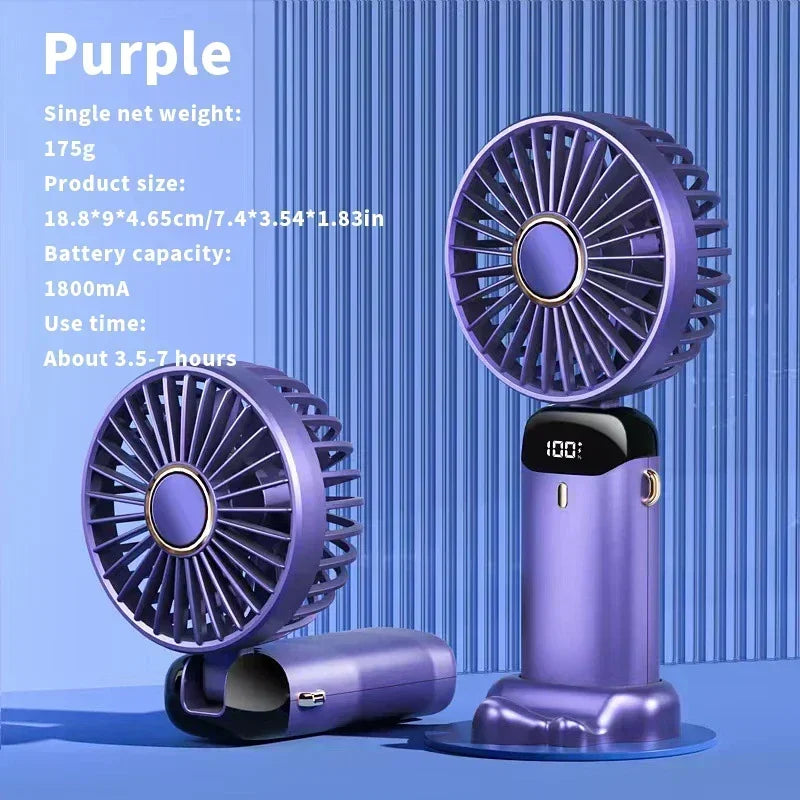 3-in-1 Portable Neck Fan & Handheld Fan – 5 Speeds, LED Display, Phone Stand
